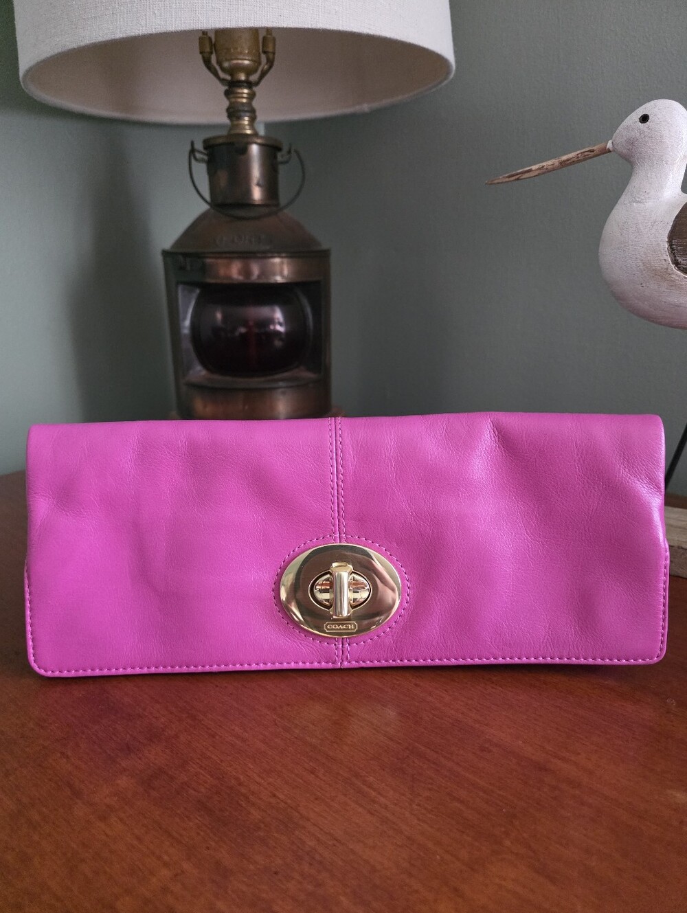 Coach Madeline Pink Leather Foldover Turnlock Kisslock Clutch Bag Y2K NWOT